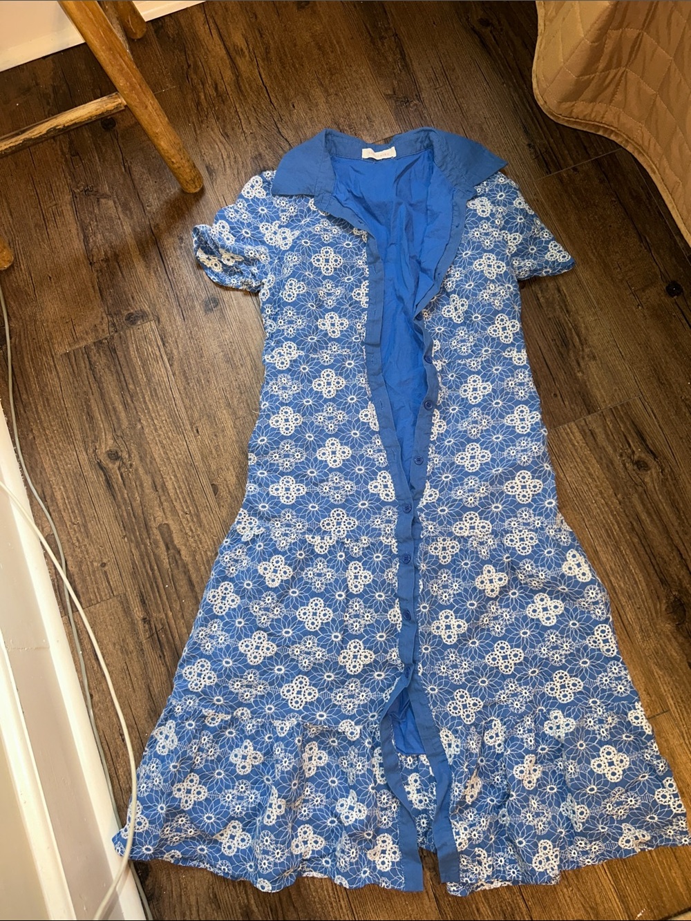 Solitaire Blue Floral Lace-Overlay Midi Dress